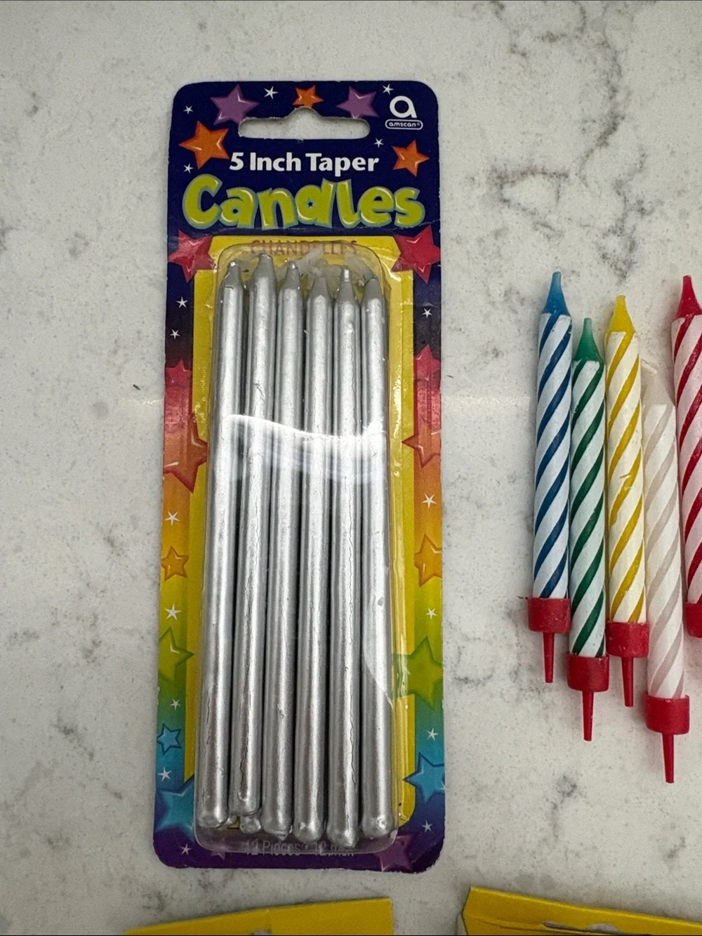 Assorted Party Birthday Candles Set in White, Pink, Blue, Silver, Yellow